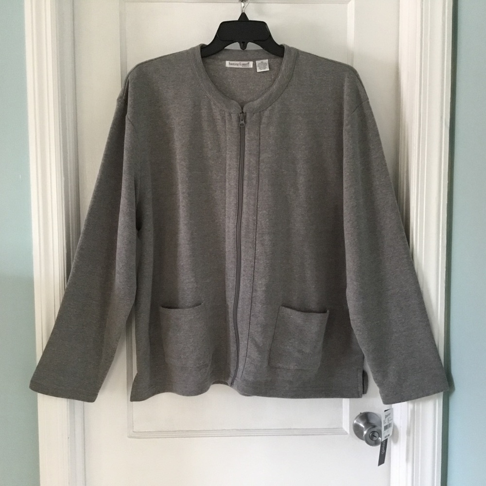 Hasting & Smith Women gray grey zip cardigan top, long sleeves, size 3X, NWT